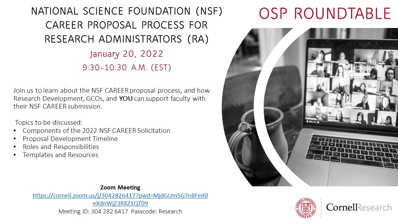 January 2022 OSP Roundtable National Science Foundation (NSF) CAREER